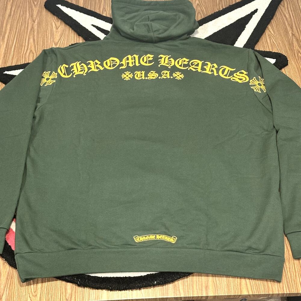 Copied - Chrome Hearts T Bar Hooded Sweatshirt – Green/Yellow – Size L